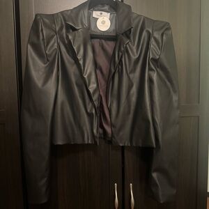 Everyday Chic Black Faux Leather Blazer – Size L (NWT)​